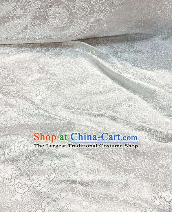Chinese Traditional Peony Pattern White Silk Fabric Brocade Drapery Hanfu Dress Damask Material
