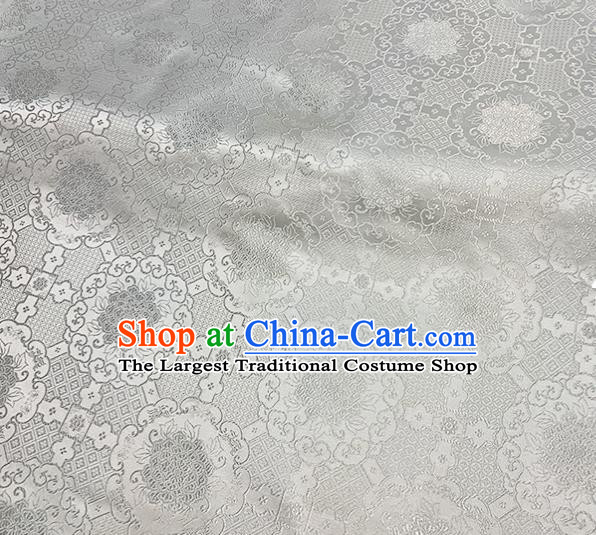 Chinese Traditional Peony Pattern White Silk Fabric Brocade Drapery Hanfu Dress Damask Material