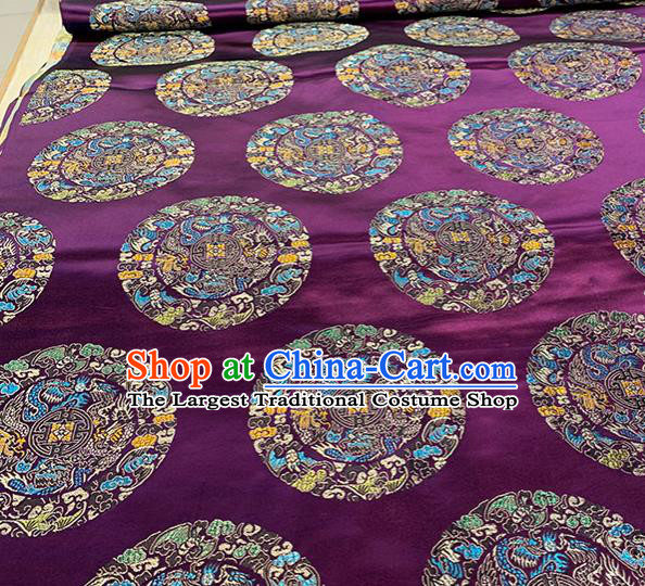 Chinese Traditional Five Dragons Pattern Purple Silk Fabric Brocade Drapery Mongolian Robe Damask Material