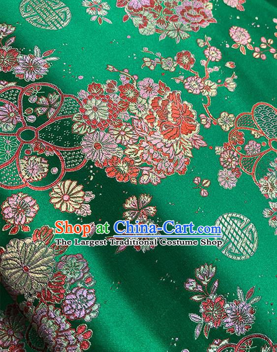 Chinese Traditional Daisy Pattern Green Silk Fabric Brocade Drapery Tang Suit Damask Material