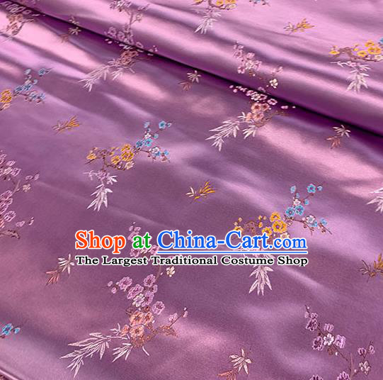 Chinese Traditional Plum Bamboo Pattern Lilac Silk Fabric Brocade Drapery Cheongsam Damask Material