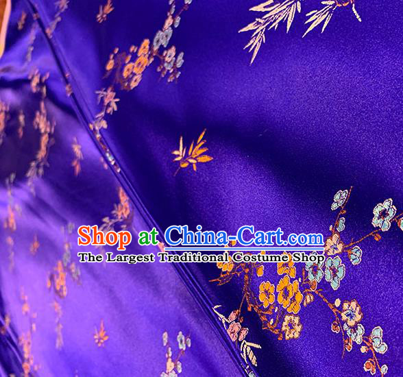 Chinese Traditional Plum Bamboo Pattern Royalblue Silk Fabric Brocade Drapery Cheongsam Damask Material