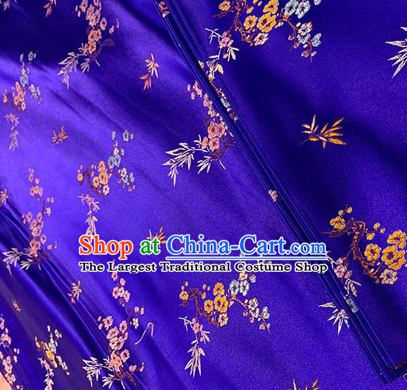 Chinese Traditional Plum Bamboo Pattern Royalblue Silk Fabric Brocade Drapery Cheongsam Damask Material