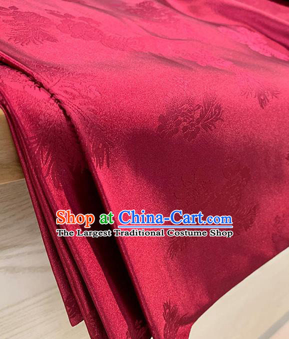 Chinese Traditional Peony Pattern Silk Fabric Tang Suit Damask Material Wine Red Brocade Drapery