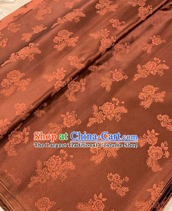 Chinese Traditional Peony Pattern Silk Fabric Tang Suit Damask Material Brown Brocade Drapery