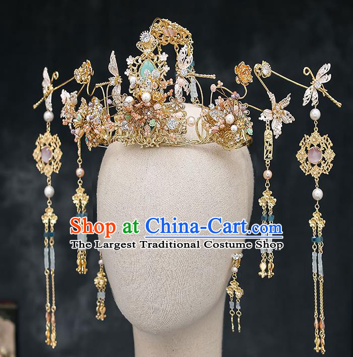 Chinese Handmade Tassel Hair Crown Classical Wedding Hair Accessories Ancient Bride Hairpins Phoenix Coronet Complete Set