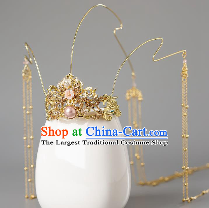 Chinese Handmade Golden Hair Crown Classical Wedding Hair Accessories Ancient Bride Hairpins Headpieces Complete Set