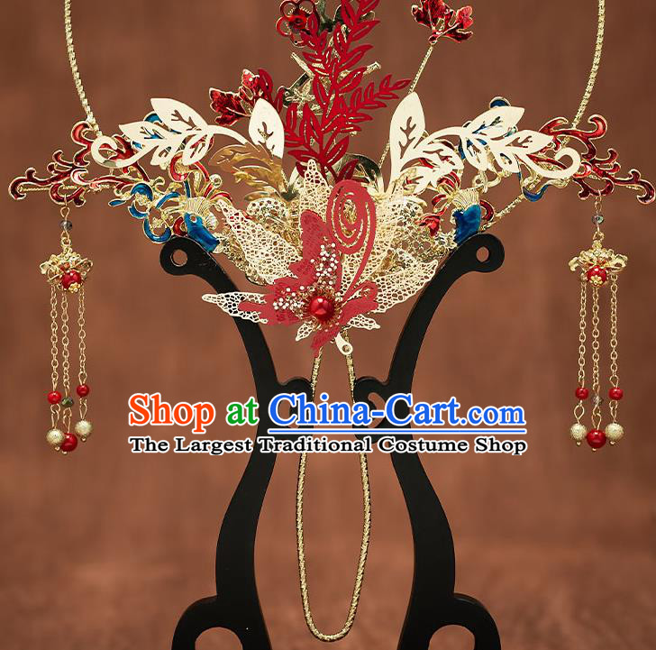 Chinese Handmade Golden Lotus Palace Fans Classical Fans Ancient Bride Props Red Butterfly Fans