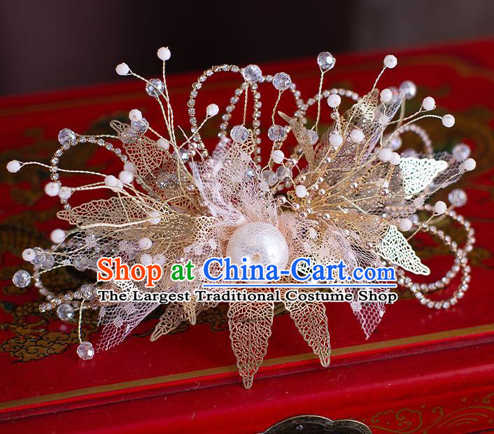 Chinese Handmade Golden Leaf Hair Comb Classical Wedding Hair Accessories Ancient Bride Hairpins Hair Crown Complete Set