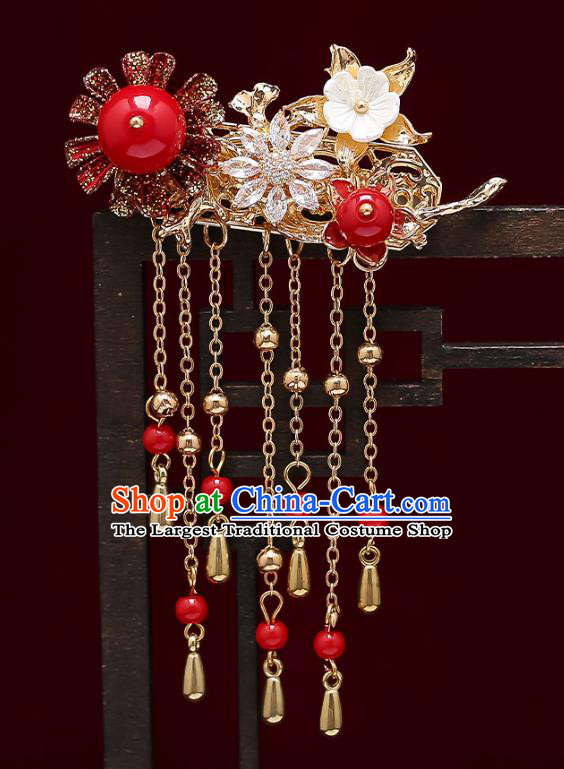 Chinese Handmade Red Beads Hair Crown Classical Wedding Hair Accessories Ancient Bride Phoenix Coronet Hairpins Complete Set