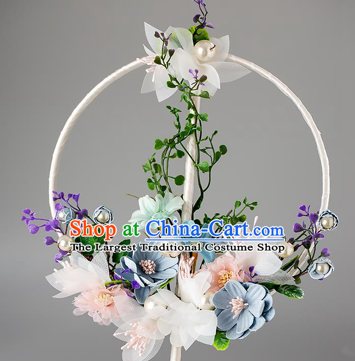 Chinese Handmade Silk Flowers Palace Fans Classical Fans Ancient Bride Props Round Fans