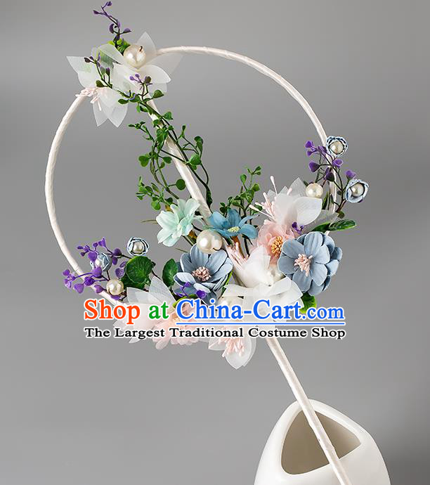 Chinese Handmade Silk Flowers Palace Fans Classical Fans Ancient Bride Props Round Fans