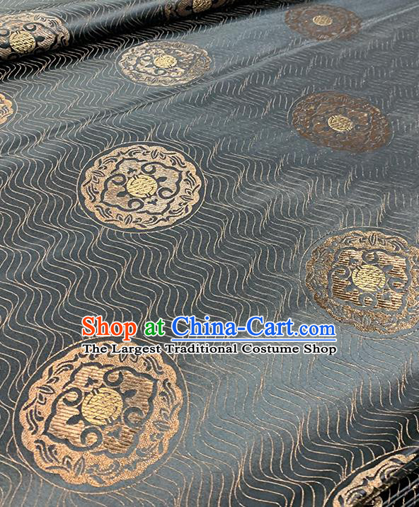 Chinese Traditional Round Pattern Black Silk Fabric Brocade Drapery Hanfu Dress Damask Material