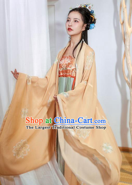 Chinese Tang Dynasty Princess Historical Costumes Traditional Ancient Hanfu Apparels Embroidered Cape and Dress Full Set