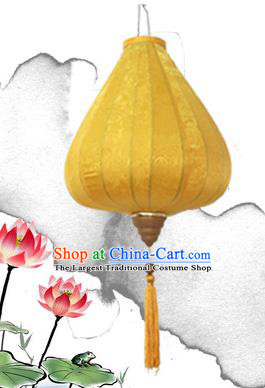 Chinese Traditional Jacquard Pattern Golden Silk Palace Lanterns Handmade Hanging Lantern Classical Festive New Year Tulip Lamp