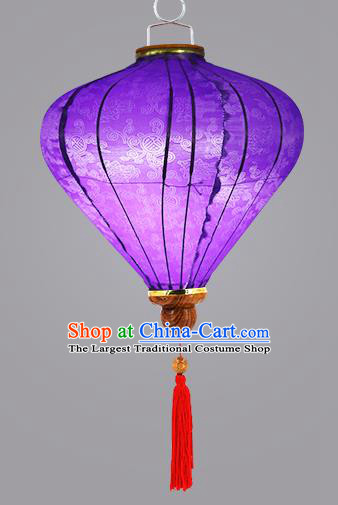 Chinese Traditional Purple Silk Palace Lanterns Handmade Hanging Lantern Classical Festive New Year Diamond Lamp