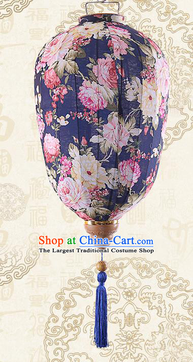 Chinese Traditional Printing Peony Navy Palace Lanterns Handmade Hanging Lantern Classical Festive New Year Lamp
