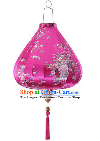 Chinese Traditional Printing Daffodil Rosy Palace Lanterns Handmade Hanging Lantern Classical Festive New Year Satin Lamp
