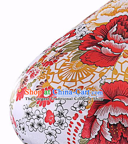 Chinese Traditional Printing Flowers White Palace Lanterns Handmade Hanging Lantern Classical Festive New Year Satin Lamp