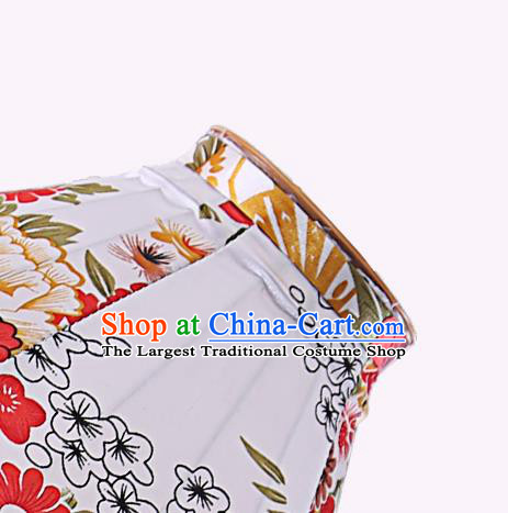 Chinese Traditional Printing Flowers White Palace Lanterns Handmade Hanging Lantern Classical Festive New Year Satin Lamp