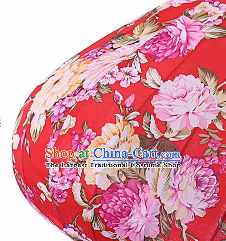 Chinese Traditional Printing Roses Red Palace Lanterns Handmade Hanging Lantern Classical Festive New Year Satin Lamp
