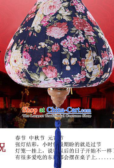 Chinese Traditional Printing Roses Navy Palace Lanterns Handmade Hanging Lantern Classical Festive New Year Satin Lamp