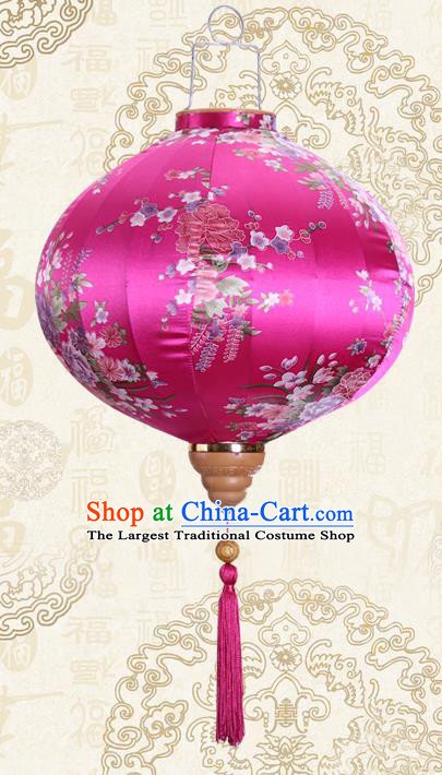 Chinese Handmade Printing Flowers Rosy Satin Palace Lanterns Traditional New Year Hanging Lantern Classical Mid Autumn Festival Lamp