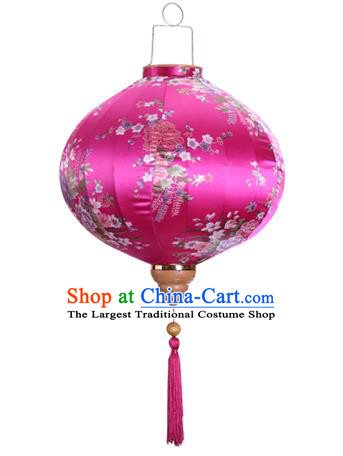Chinese Handmade Printing Flowers Rosy Satin Palace Lanterns Traditional New Year Hanging Lantern Classical Mid Autumn Festival Lamp