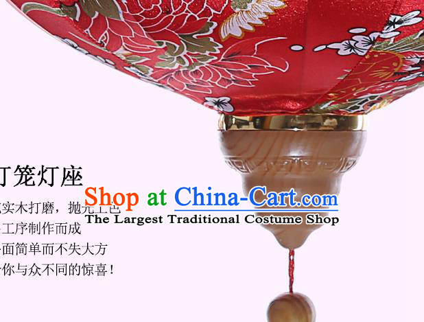 Chinese Handmade Printing Wheel Flowers Red Satin Palace Lanterns Traditional New Year Lantern Classical Mid Autumn Festival Lamp