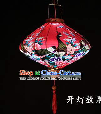 Handmade Chinese Printing Peacock Red Satin Palace Lanterns Traditional New Year Lantern Classical Festival Silk Lamp
