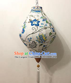 Chinese Traditional Ink Painting Palace Lanterns Handmade Hanging Lantern Festive New Year Classical Blue Flowers Lamp