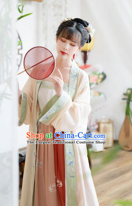 Ancient Chinese Song Dynasty Nobility Lady Historical Costumes Traditional Hanfu Apparels Embroidered BeiZi Top and Skirt Full Set