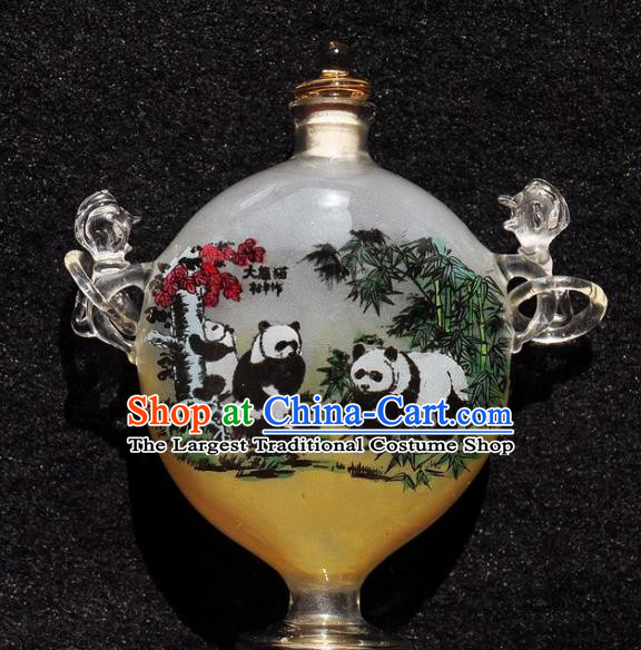 Chinese Handmade Snuff Bottle Traditional Inside Painting Panda Snuff Bottles with Handles Artware