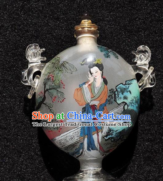 Chinese Handmade Snuff Bottle Traditional Inside Painting Beauty Snuff Bottles with Handles Artware