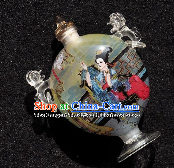 Chinese Handmade Snuff Bottle Traditional Inside Painting Beauty Snuff Bottles with Handles Artware