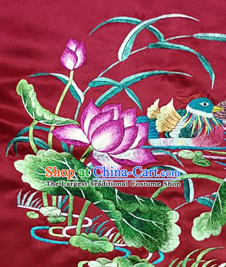 Traditional Chinese Embroidered Lotus Fabric Hand Embroidering Dress Round Applique Embroidery Mandarin Duck Red Silk Patches Accessories