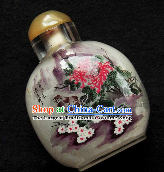 Chinese Handmade Snuff Bottle Traditional Inside Painting Lotus Birds Snuff Bottles Artware
