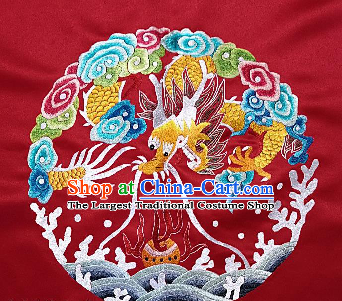 Traditional Chinese Embroidered Fabric Hand Embroidering Dress Round Applique Embroidery Wave Dragon Silk Patches Accessories