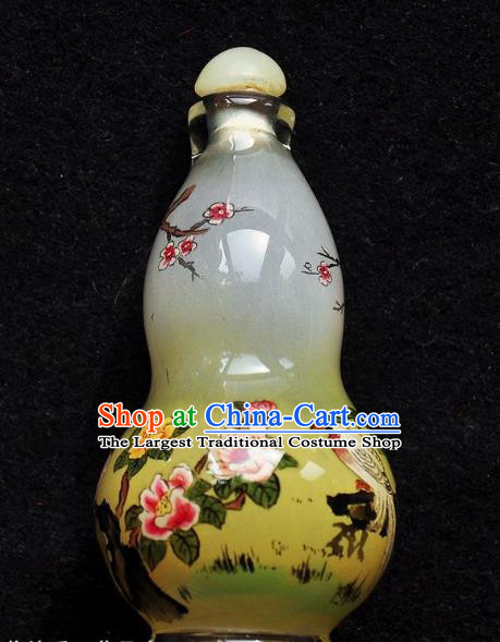 Chinese Handmade Cucurbit Snuff Bottle Traditional Inside Painting Flowers Birds Snuff Bottles Artware