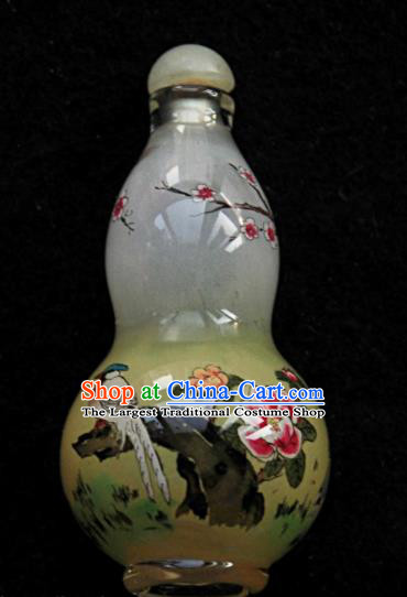 Chinese Handmade Cucurbit Snuff Bottle Traditional Inside Painting Flowers Birds Snuff Bottles Artware