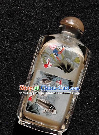 Chinese Handmade Snuff Bottle Traditional Inside Painting Lotus Fishes Snuff Bottles Artware