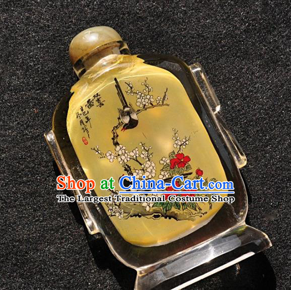 Chinese Handmade Snuff Bottle Traditional Inside Painting Chrysanthemum Bird Snuff Bottles Artware
