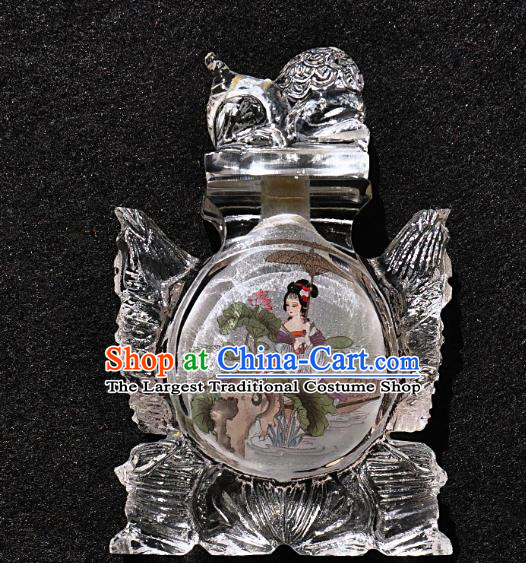 Chinese Handmade Glass Lion Snuff Bottle Traditional Inside Painting Palace Lady Snuff Bottles Artware