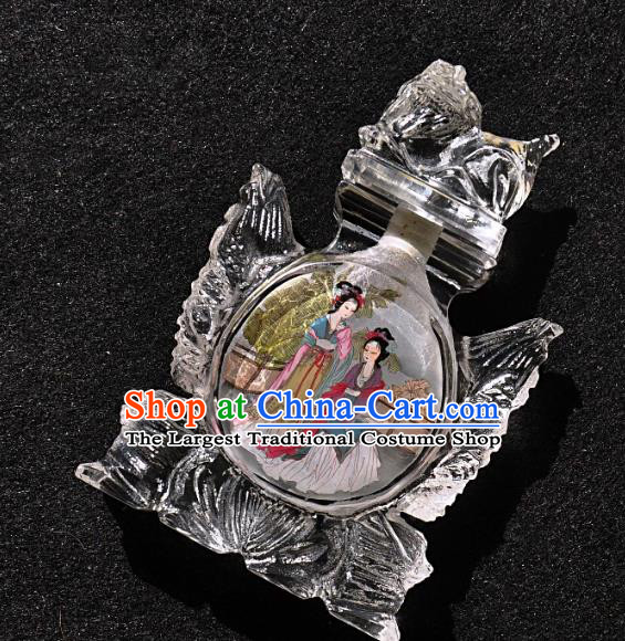 Chinese Handmade Glass Lion Snuff Bottle Traditional Inside Painting Palace Lady Snuff Bottles Artware