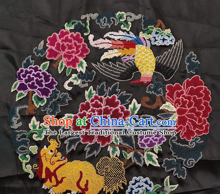 Traditional Chinese Embroidered Peony Birds Fabric Patches Hand Embroidering Dress Applique Embroidery Lion Silk Accessories