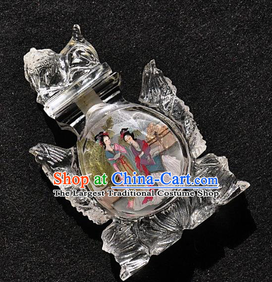Chinese Handmade Glass Lion Snuff Bottle Traditional Inside Painting Palace Lady Snuff Bottles Artware