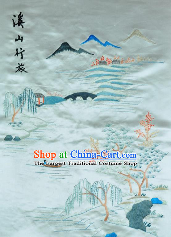 Traditional Chinese Embroidered Mountain Perch Decorative Painting Hand Embroidery Light Blue Silk Picture Craft