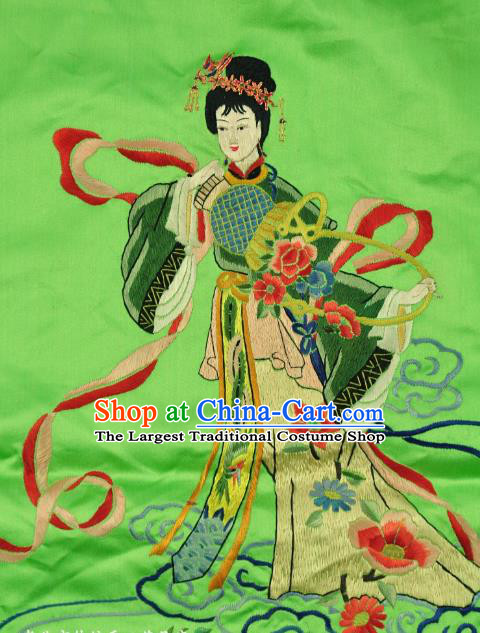 Traditional Chinese Embroidered Flowers Goddess Decorative Painting Hand Embroidery Green Silk Picture Craft