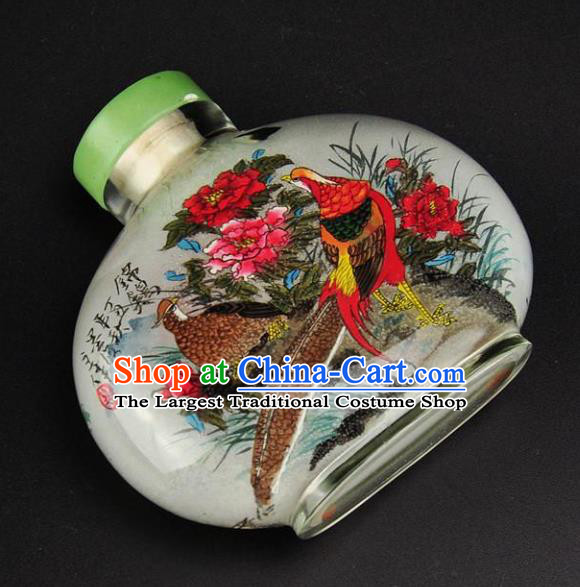 Chinese Handmade Flowers Birds Snuff Bottle Craft Traditional Inside Painting Peony Snuff Bottles Artware