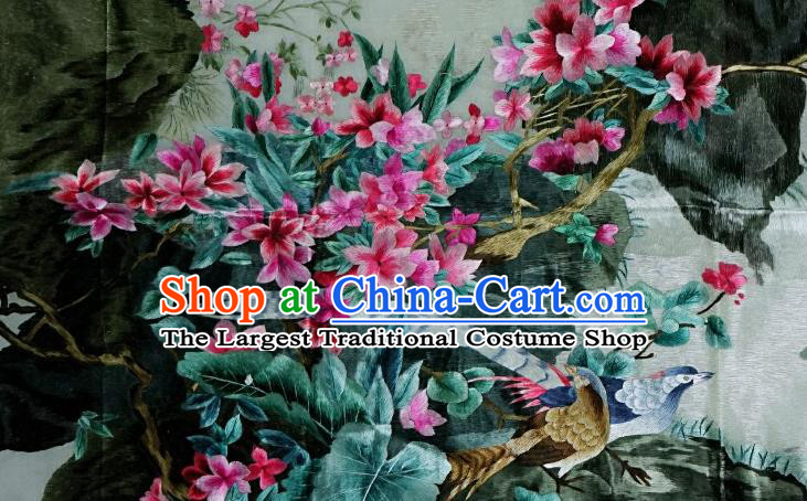 Traditional Chinese Embroidered Yulan Magnolia Decorative Painting Hand Embroidery Golden Pheasant Silk Picture Craft